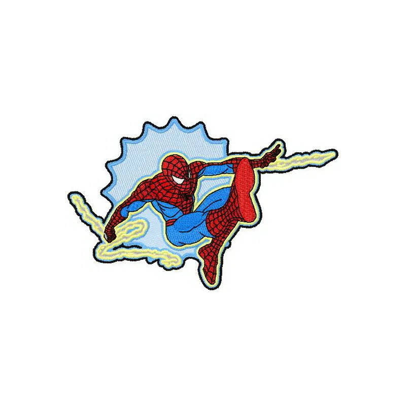 Spiderman badge embroidery design showcasing a vibrant spider motif for creative stitching projects.