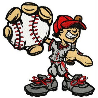 Happy baseball player embroidery design - Embroidery Design