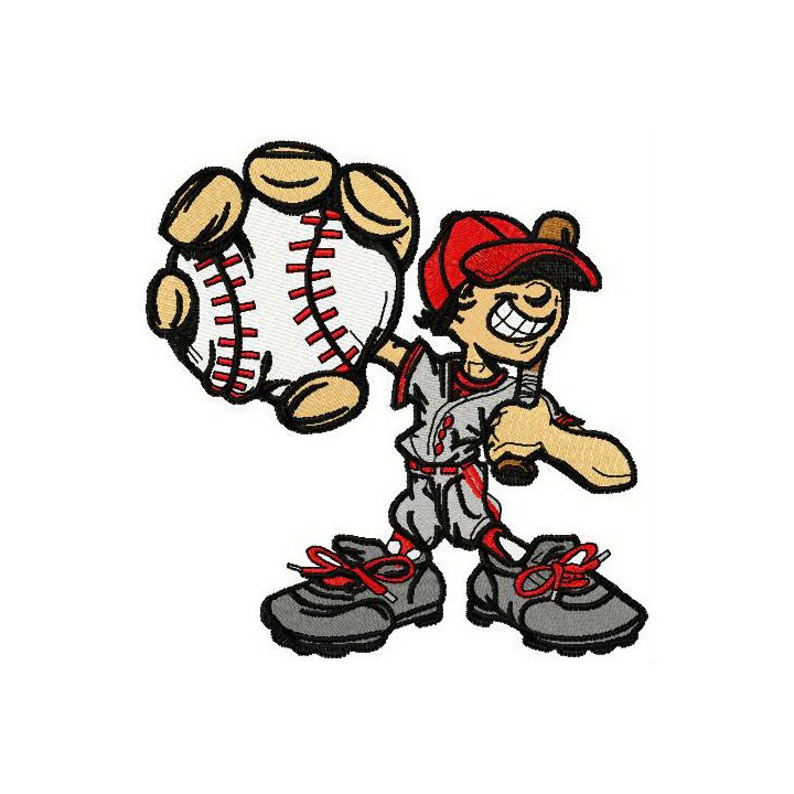 Happy baseball player embroidery design - Embroidery Design