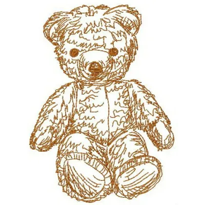 Embroidery design preview of an old bear toy motif for stitching on baby onesies or children's items.