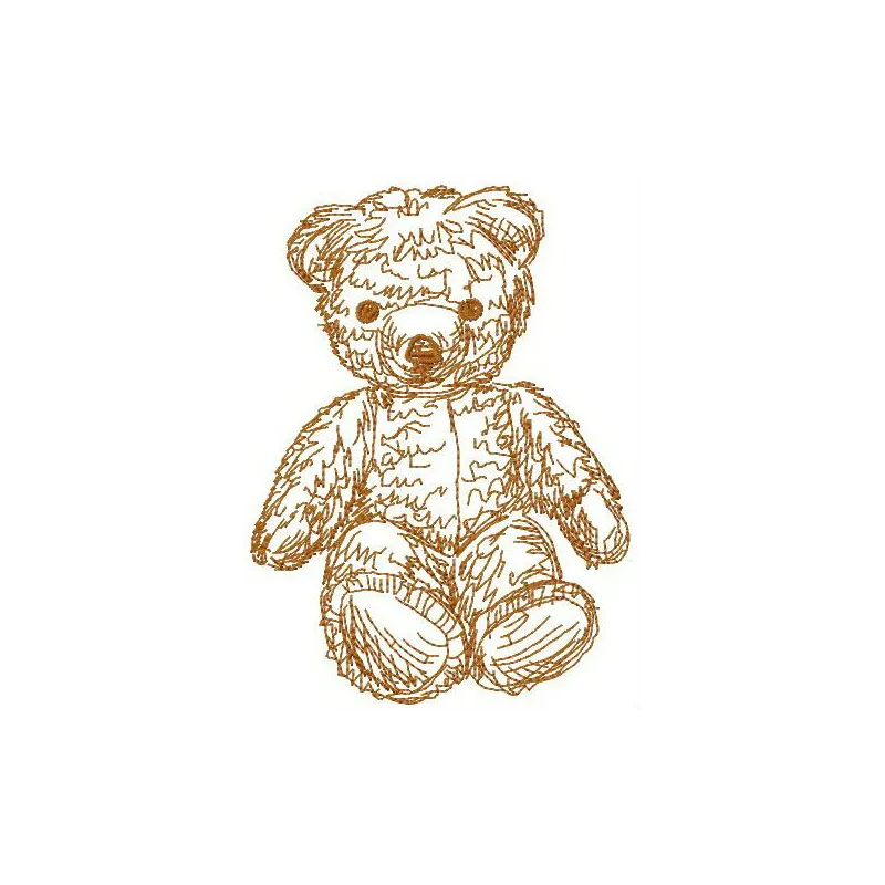 Embroidery design preview of an old bear toy motif for stitching on baby onesies or children's items.