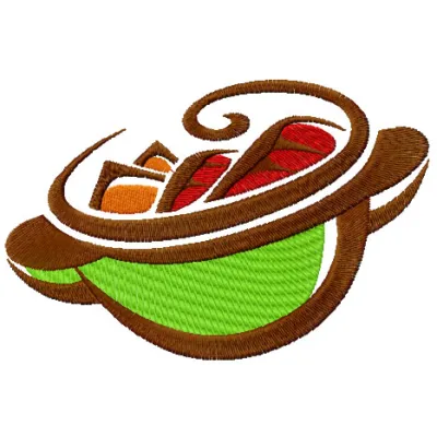 Preview of an Oriental casserole embroidery design featuring intricate motifs for kitchen-themed projects.