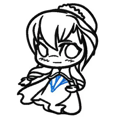 Chibi Anna applique embroidery design inspired by Frozen, ideal for stitching on t-shirts and baby onesies.
