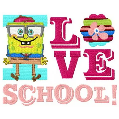 I love school embroidery design featuring Spongebob, showcasing colorful stitching patterns for school-themed projects.