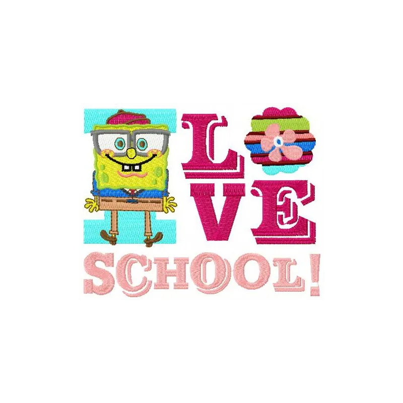 I love school embroidery design featuring Spongebob, showcasing colorful stitching patterns for school-themed projects.