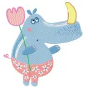 Tiny rhino embroidery design showcasing an adorable stitched motif of an African animal, perfect for various fabric projects.