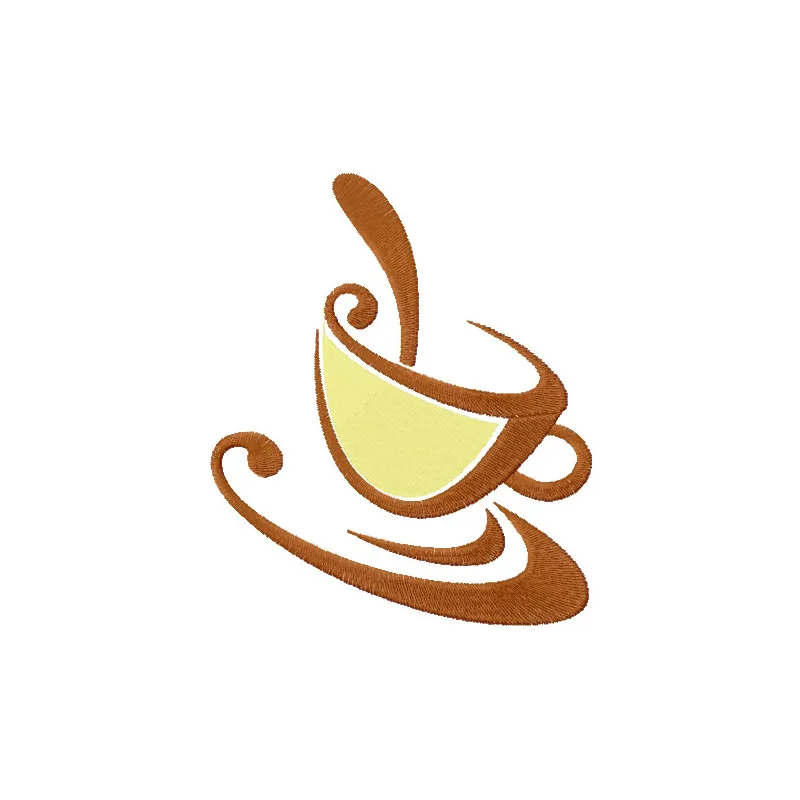 Coffee cup embroidery design showcasing a cozy kitchen theme, perfect for stitching on towels or aprons.