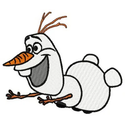 Olaf flying embroidery design featuring the beloved snowman from Frozen, ideal for stitching on t-shirts and hoodies.