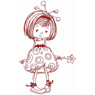 Upset girl fairy one color embroidery design - Embroidery Design