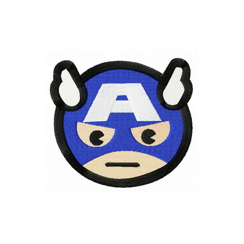 Stern Captain America embroidery design showcasing a bold superhero motif ideal for t-shirts and bags.