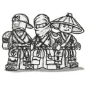 Preview of Lego Ninjago heroes embroidery design featuring characters for creative stitching projects.