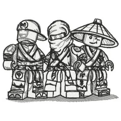 Preview of Lego Ninjago heroes embroidery design featuring characters for creative stitching projects.