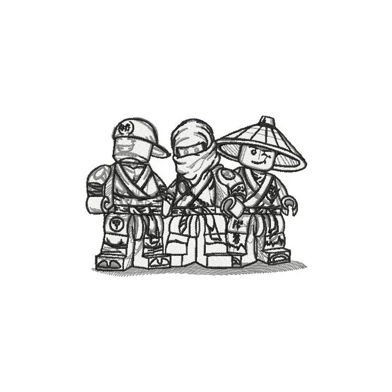 Preview of Lego Ninjago heroes embroidery design featuring characters for creative stitching projects.