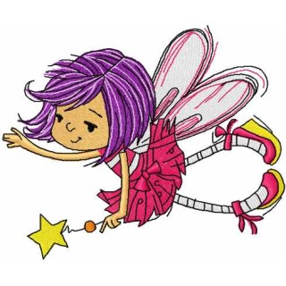 Little cute fairy with magic wand embroidery design - Embroidery Design