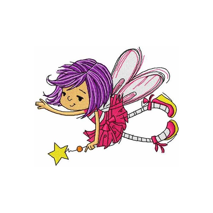 Little cute fairy with magic wand embroidery design - Embroidery Design