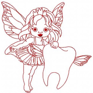 Redwork tooth fairy embroidery design - Embroidery Design