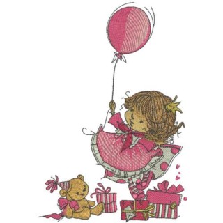 Happy birthday cute girl embroidery design - Embroidery Design