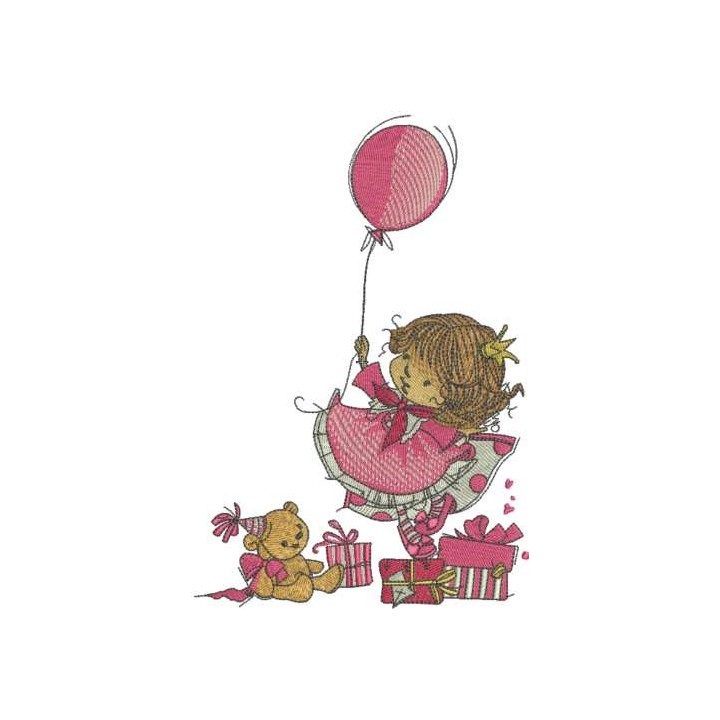 Happy birthday cute girl embroidery design - Embroidery Design