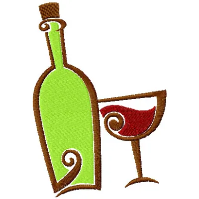 Wine and Bottle embroidery design showcasing a kitchen-themed stitched motif for creative projects.