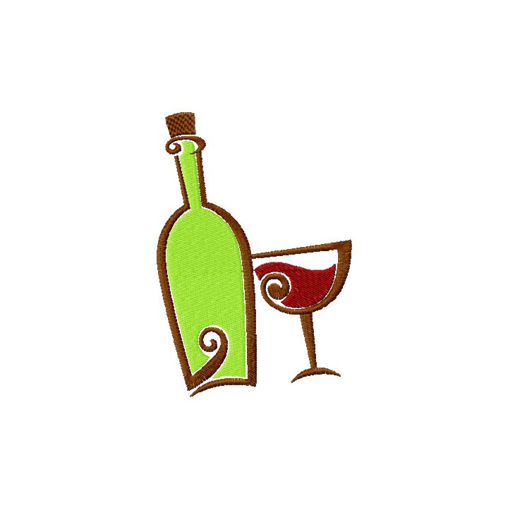 Wine and Bottle embroidery design - Embroidery Design