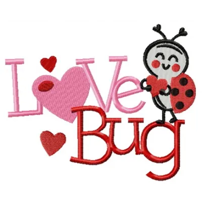 Love bug embroidery design featuring a charming insect motif, perfect for adding a whimsical touch to various crafts.