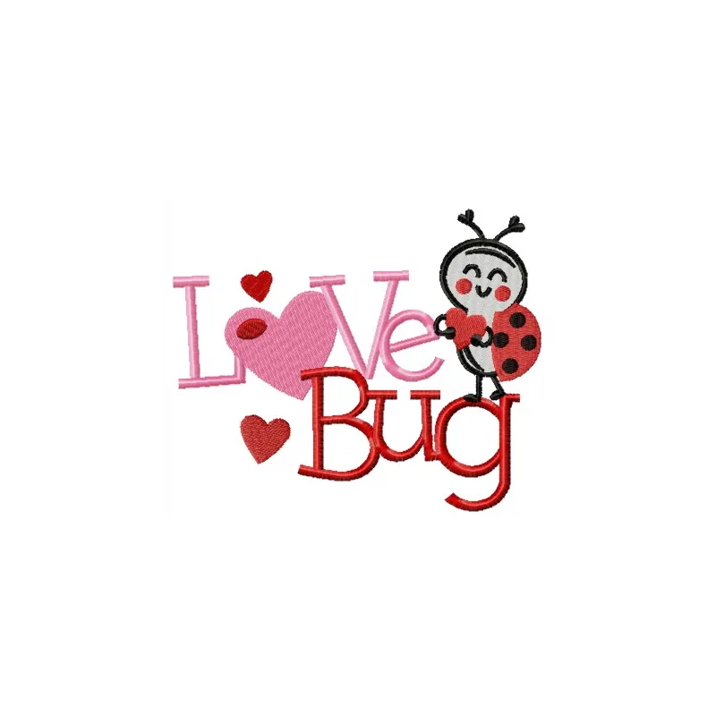 Love bug embroidery design featuring a charming insect motif, perfect for adding a whimsical touch to various crafts.