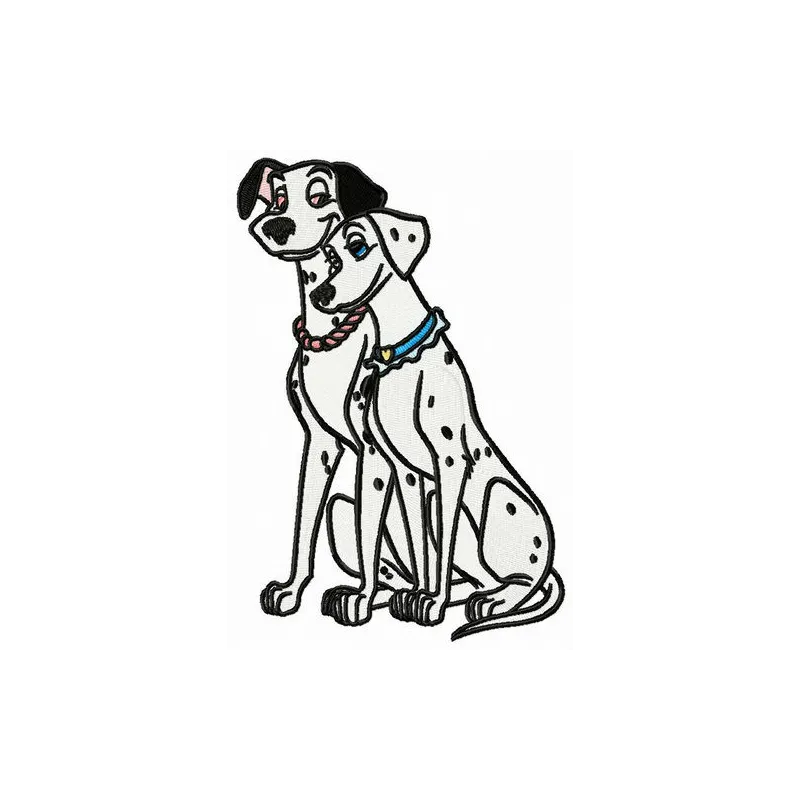 Mr. and Mrs. Pongo embroidery design featuring playful dalmatian motifs, ideal for baby onesies and blankets.