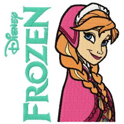 Preview of Anna from Frozen 2 embroidery design featuring vibrant colors and intricate details for creative stitching.