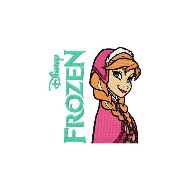 Preview of Anna from Frozen 2 embroidery design featuring vibrant colors and intricate details for creative stitching.
