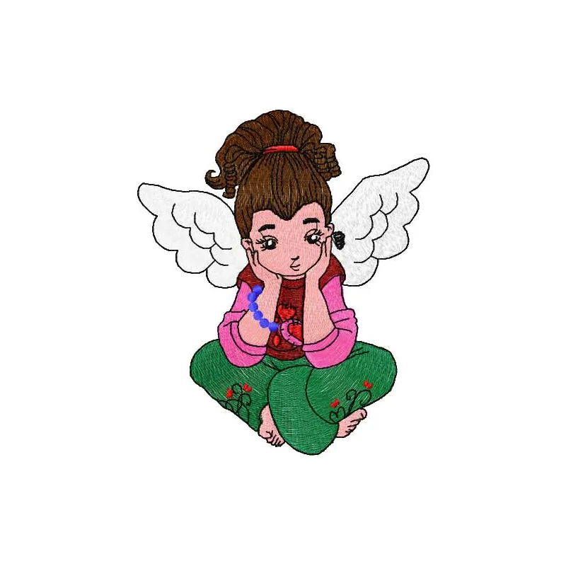Little cute angel embroidery design showcasing a whimsical angel motif, perfect for embellishing baby onesies and pillows.