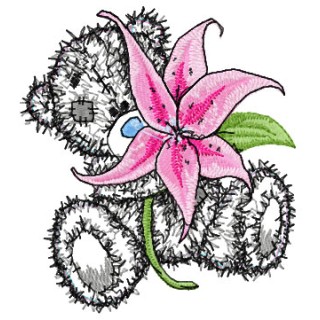 Tatty Teddy with lily applique embroidery design - Embroidery Design