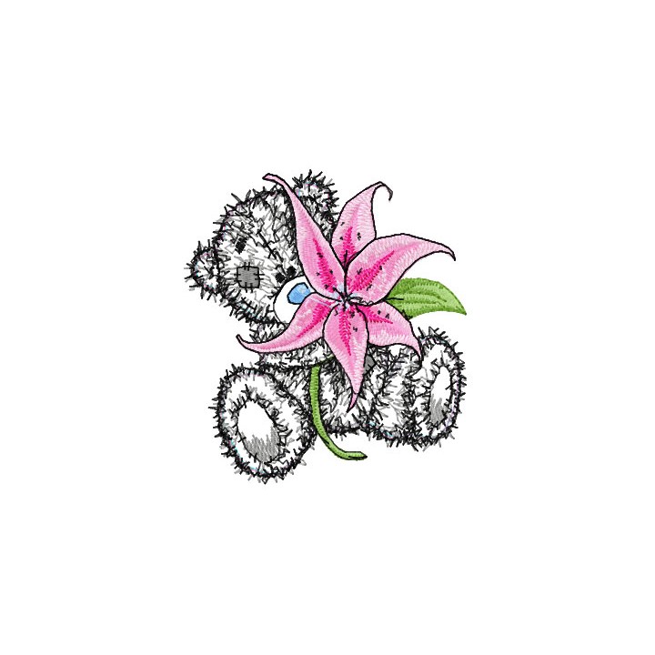 Tatty Teddy with lily applique embroidery design - Embroidery Design