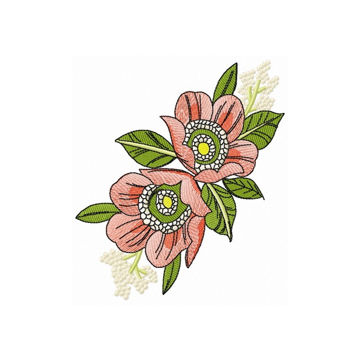 Dog-rose flowers embroidery design - Embroidery Design