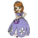 Sofia ready for dancing embroidery design featuring Princess Sofia in a vibrant dance pose, ideal for children's items.