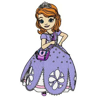 Sofia ready for dancing embroidery design featuring Princess Sofia in a vibrant dance pose, ideal for children's items.