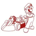 Mario Racer embroidery design featuring the iconic character in a dynamic racing pose, perfect for vibrant stitching project…