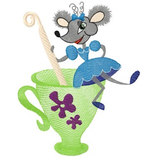 Mouse and tea pot embroidery design - Embroidery Design