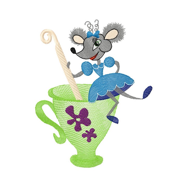 Mouse and tea pot embroidery design - Embroidery Design
