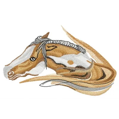 Running horse embroidery design showcasing dynamic movement, ideal for stitching on apparel and accessories.