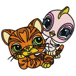 Petshop cat and bird 2 embroidery design - Embroidery Design