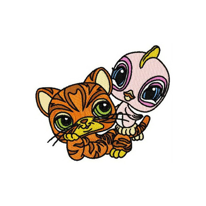 Petshop cat and bird 2 embroidery design - Embroidery Design