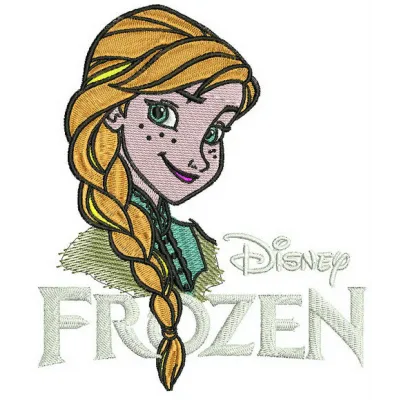 Anna from Frozen embroidery design featuring vibrant colors, ideal for t-shirts and baby onesies.