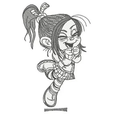 Vanellope sketch 2 embroidery design from Wreck-It Ralph, showcasing a whimsical character for creative stitching projects.
