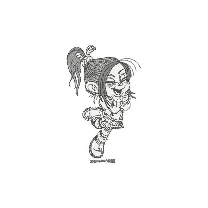 Vanellope sketch 2 embroidery design from Wreck-It Ralph, showcasing a whimsical character for creative stitching projects.
