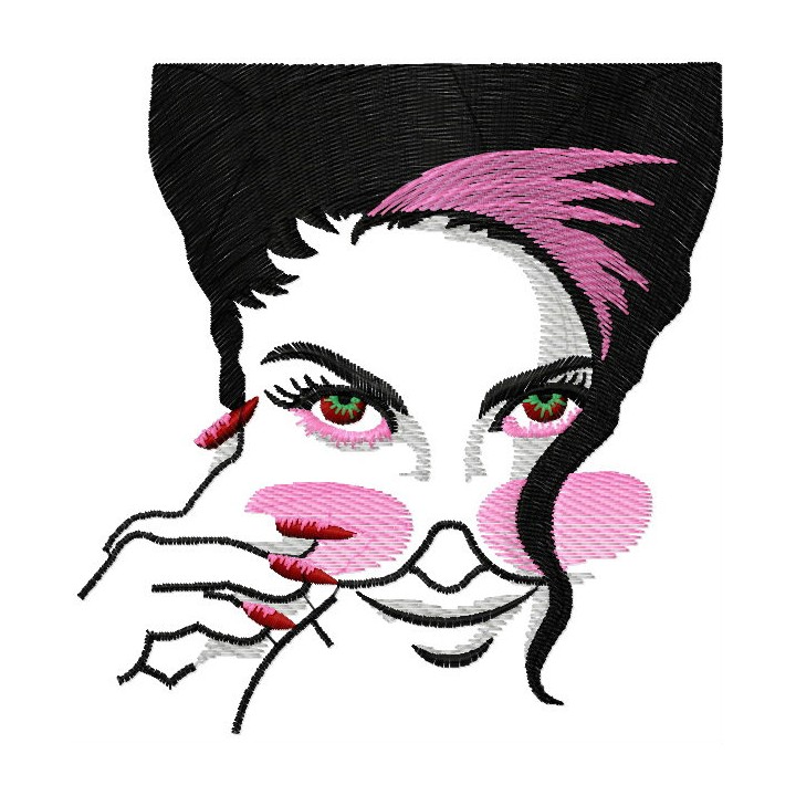 Dame with pink sunglasses embroidery design - Embroidery Design