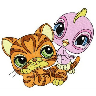 Petshop cat and bird embroidery design - Embroidery Design