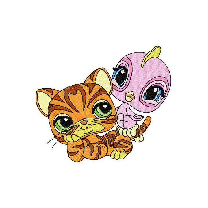 Petshop cat and bird embroidery design - Embroidery Design