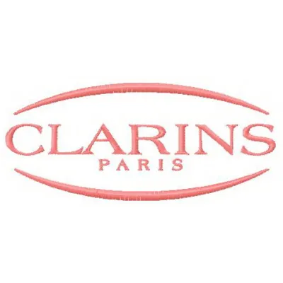 Preview of Clarins logo embroidery design for stitching on cosmetics bags or apparel items.