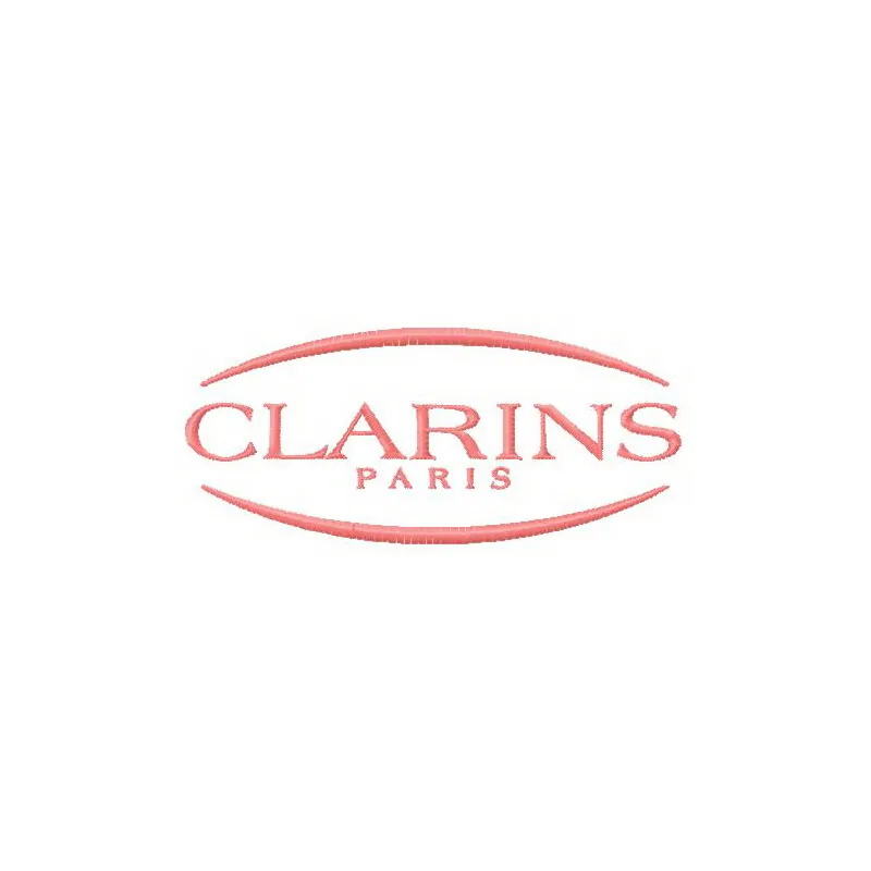 Preview of Clarins logo embroidery design for stitching on cosmetics bags or apparel items.