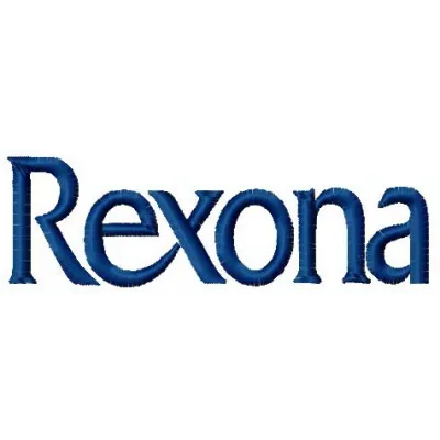 Rexona logo embroidery design showcased on a fabric, ideal for cosmetics and perfume themed creations.
